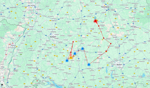 Przemieszczenia młodej mewy czarnogłowej Fotowolt (Wrzesień 2025 r.)