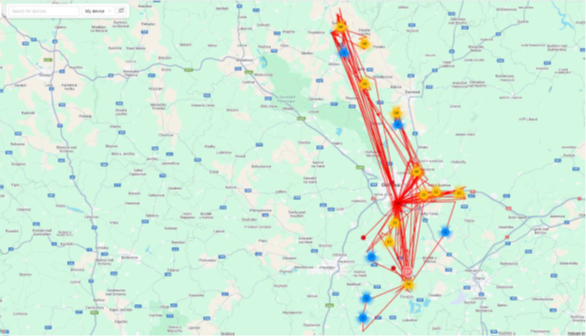 Przemieszczenia młodej mewy czarnogłowej Iskierka(Wrzesień 2025 r.)